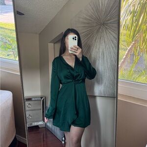 Chic Forest Green satin slip Mini Dress l